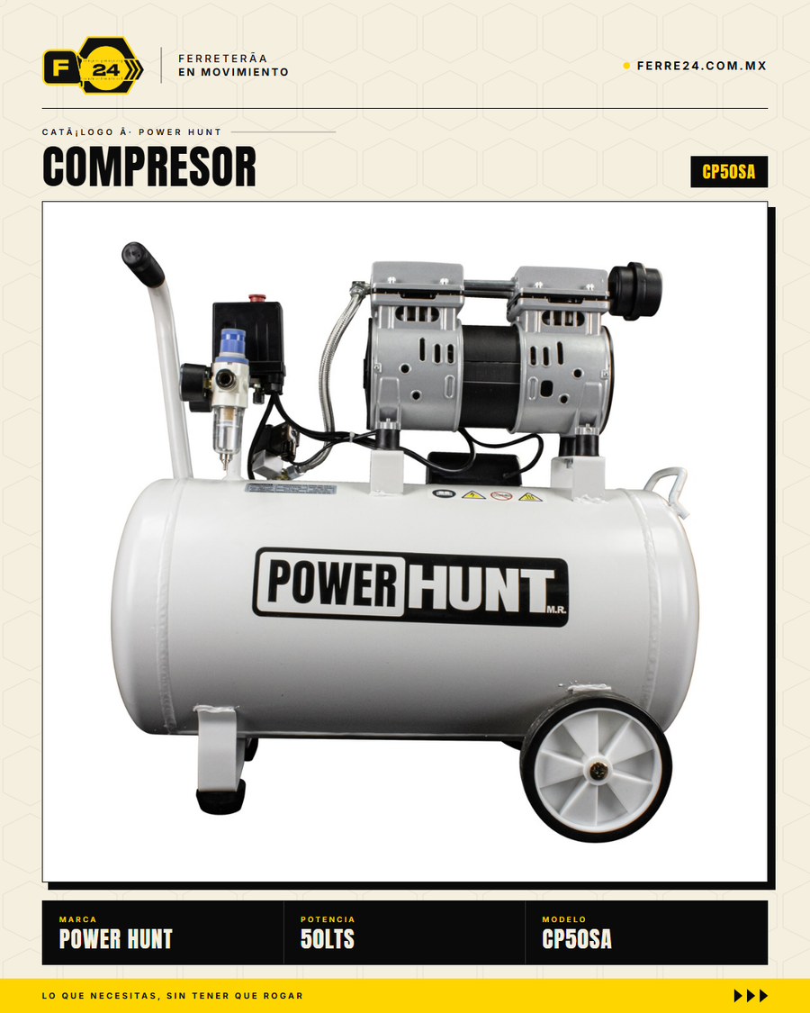 Compresor Power Hunt 50 L — Libre de Aceite, Doble Conexión Rápida · sec_008