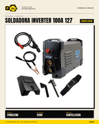 Soldadora inverter compacta Power Hunt CENTELLA130: conecta en 127V (toma de pared casera) o 220V (taller industrial). Hasta 120A de potencia, ciclo de trabajo 85%, tecnología inverter = peso ligero y menor consumo. Respaldada por Marvelsa y 500+ Centros · sec_008
