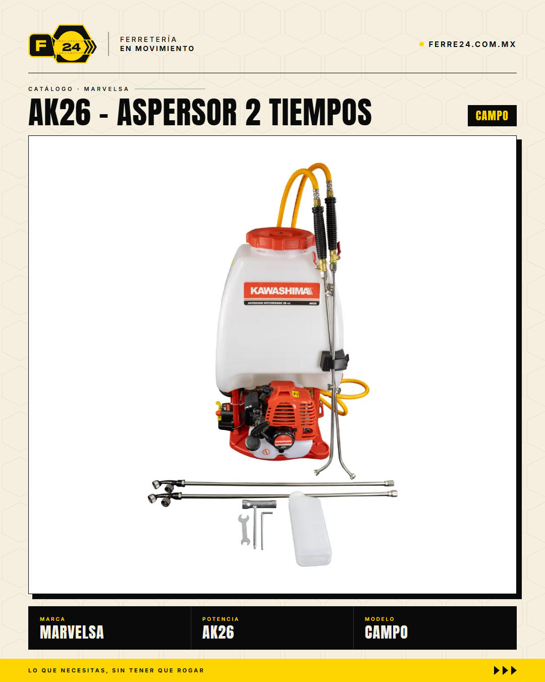 Aspersor Kawashima AK26 — Motor 2 Tiempos 26cc, Depósito 25 Litros · sec_008