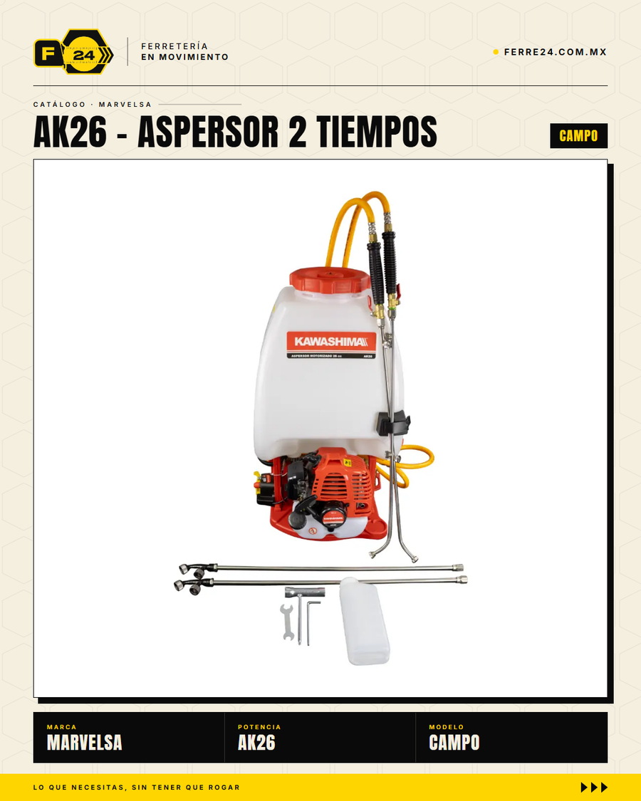 Aspersor Kawashima AK26 — Motor 2 Tiempos 26cc, Depósito 25 Litros

--- · sec_008