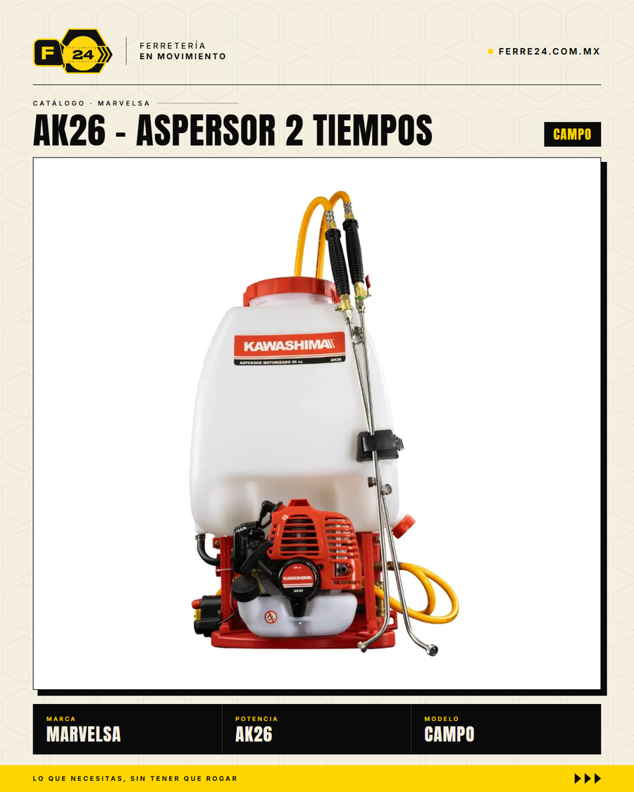 Aspersor Kawashima AK26 — Motor 2 Tiempos 26cc, Depósito 25 Litros

--- · sec_009