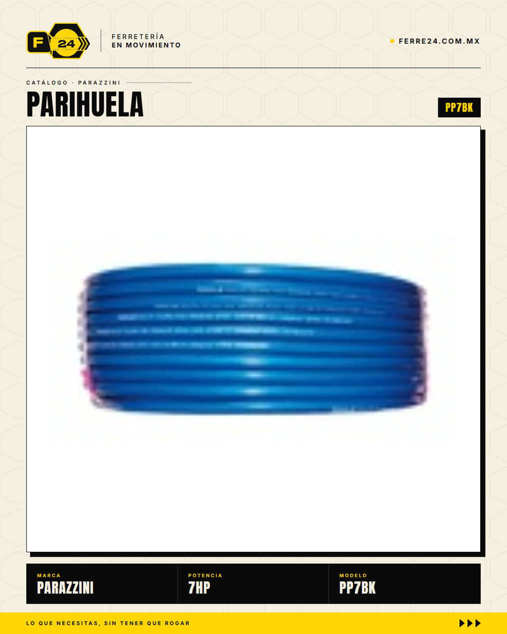 Kit Parihuela Parazzini 7 HP — Bomba Bronce + 100 m de Manguera · sec_011