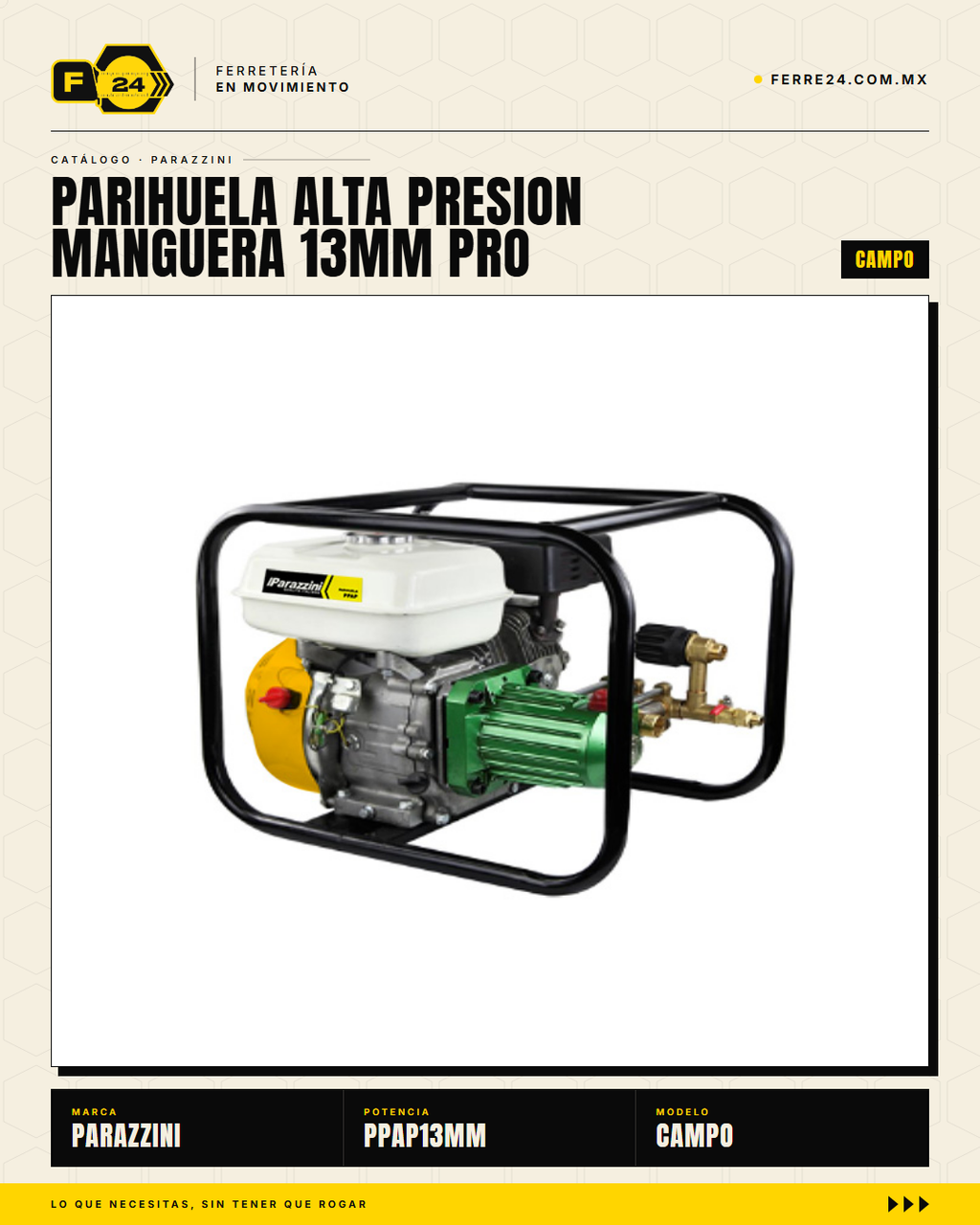 Parihuela Alta Presión Manguera 13 mm PRO — Fumigación Profesional en Grandes Extensiones · sec_011