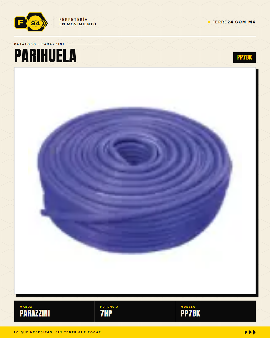 Kit Parihuela Parazzini 7 HP — Bomba Bronce + 100 m de Manguera · sec_012