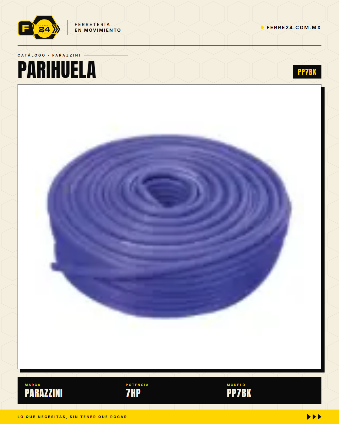 Kit Parihuela Parazzini 7 HP — Bomba Bronce + 100 m de Manguera · sec_012