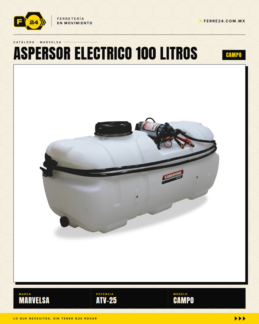 Kawashima ATV-25 — Aspersor Eléctrico 100 Litros. Sin ruido. Sin humo. Sin esfuerzo. · sec_012