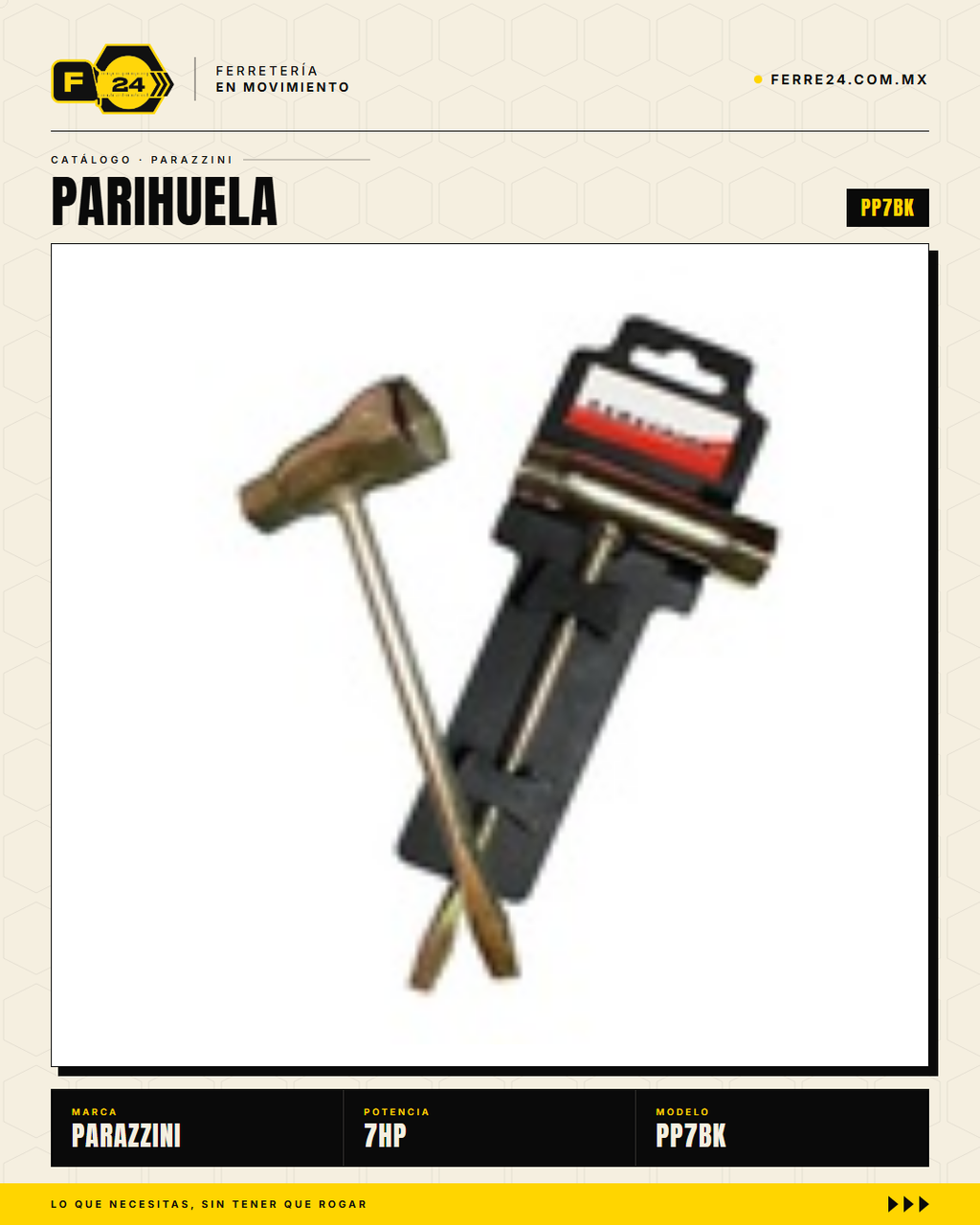 Kit Parihuela Parazzini 7 HP — Bomba Bronce + 100 m de Manguera · sec_014