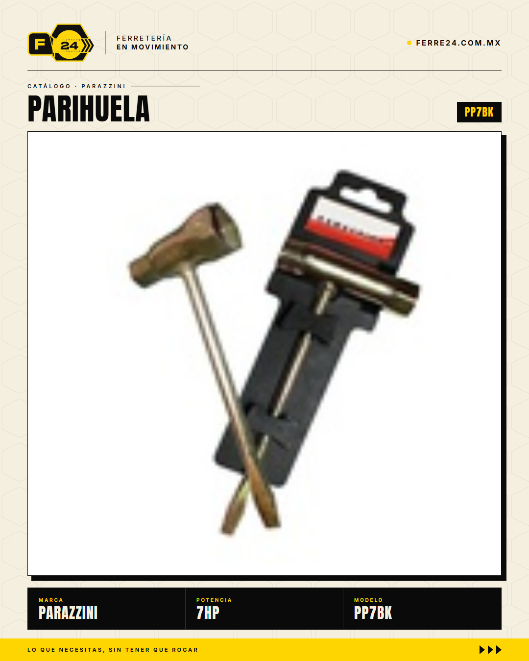 Kit Parihuela Parazzini 7 HP — Bomba Bronce + 100 m de Manguera · sec_014