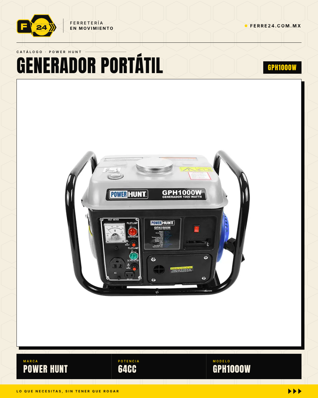 Generador Portátil Power Hunt 1000W — 6 Horas de Autonomía · sec_ferrepat_003