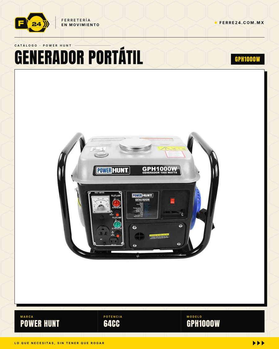 Generador Portátil Power Hunt 1000W — 6 Horas de Autonomía · sec_ferrepat_003