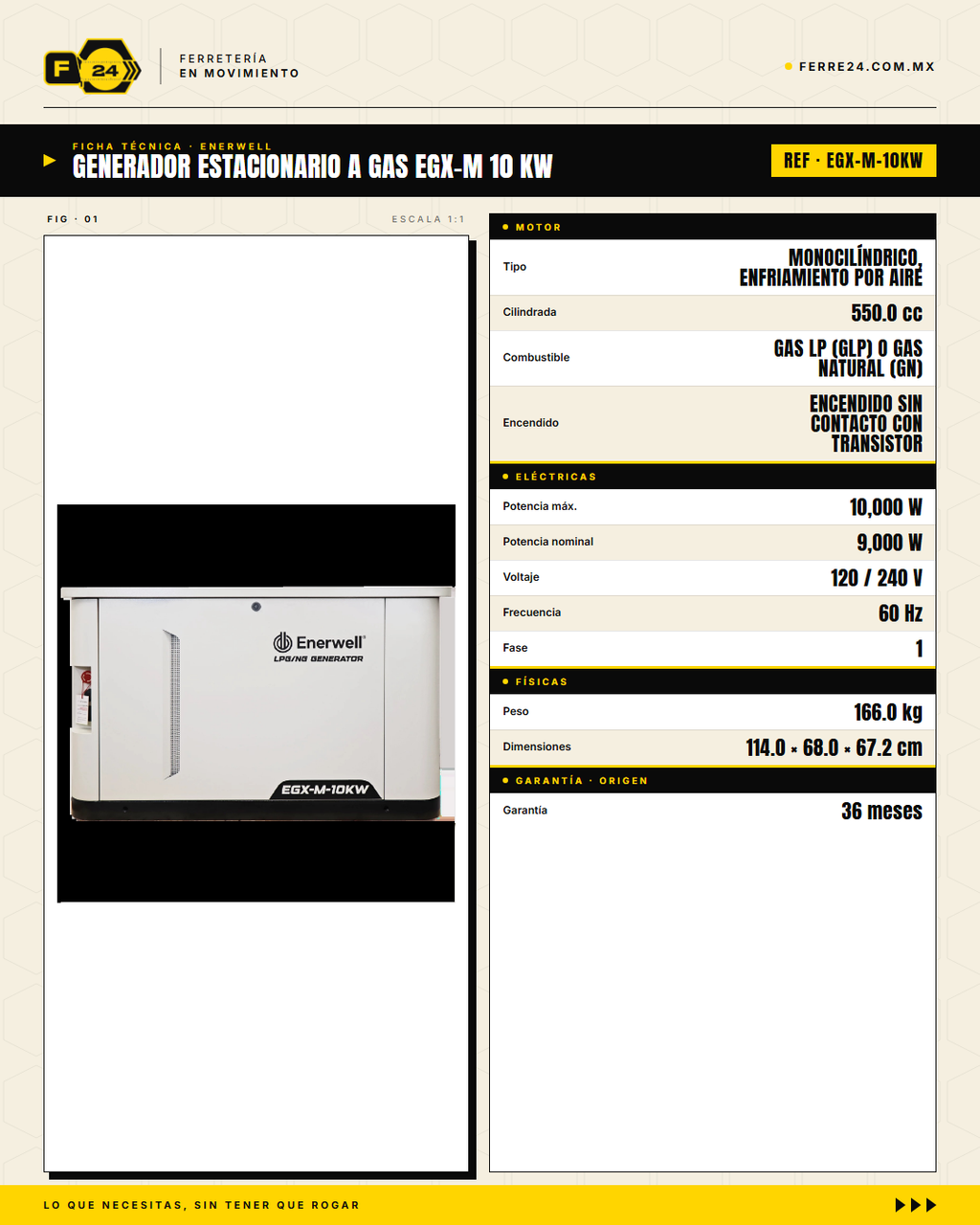 Generador Estacionario a Gas 10 kW — EGX-M · specs