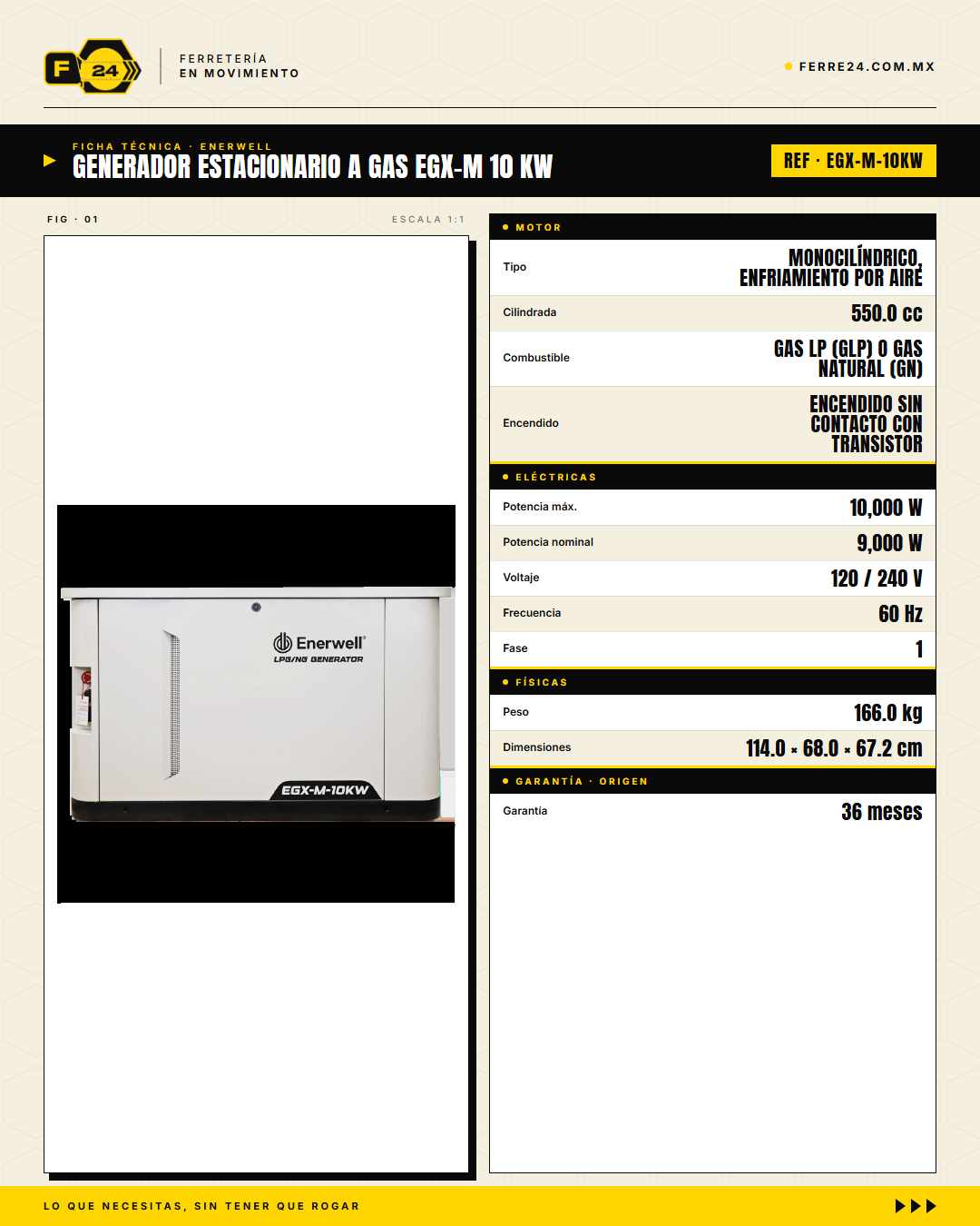 Generador Estacionario a Gas 10 kW — EGX-M · specs