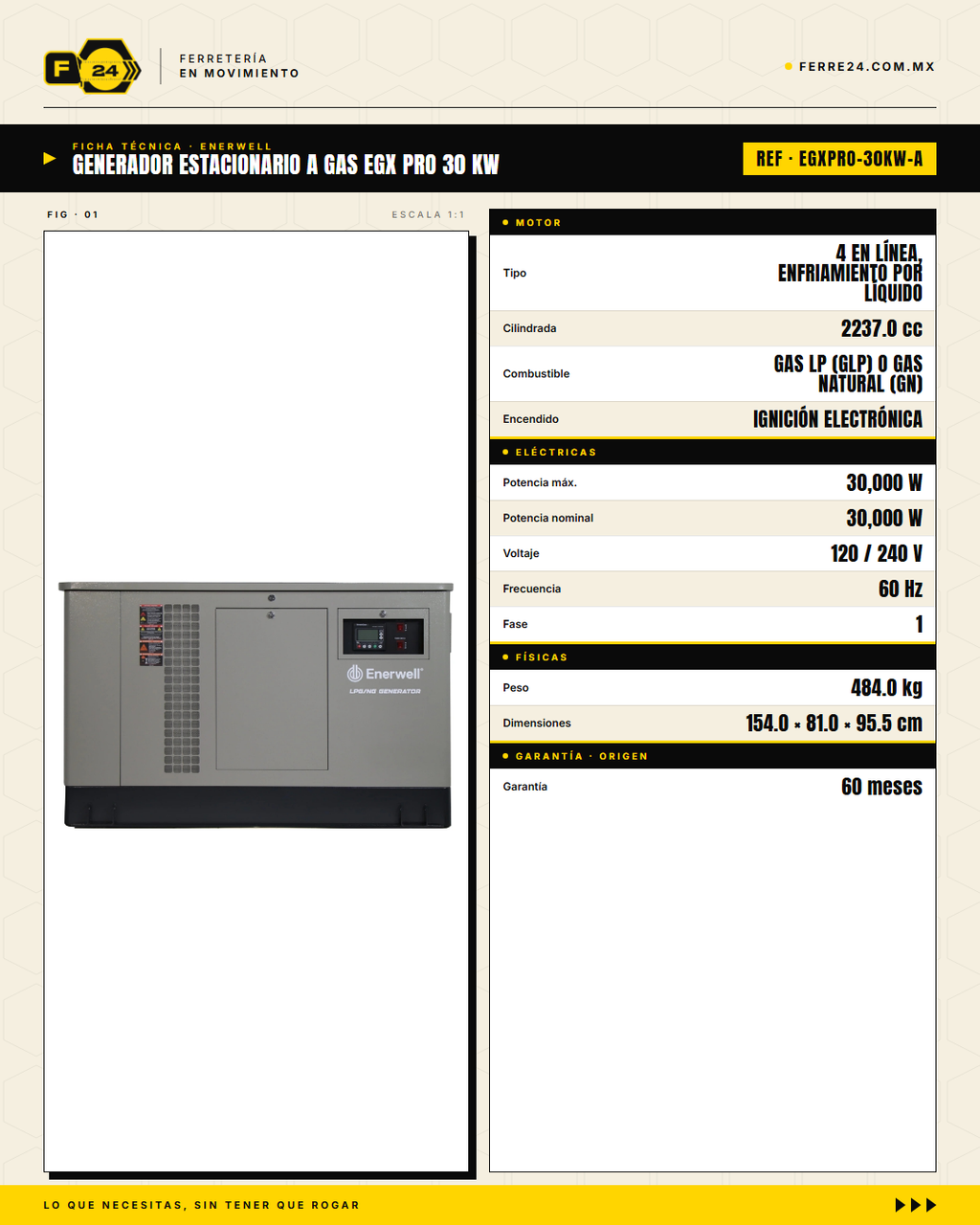 Generador Estacionario a Gas 30 kW — EGX PRO · specs
