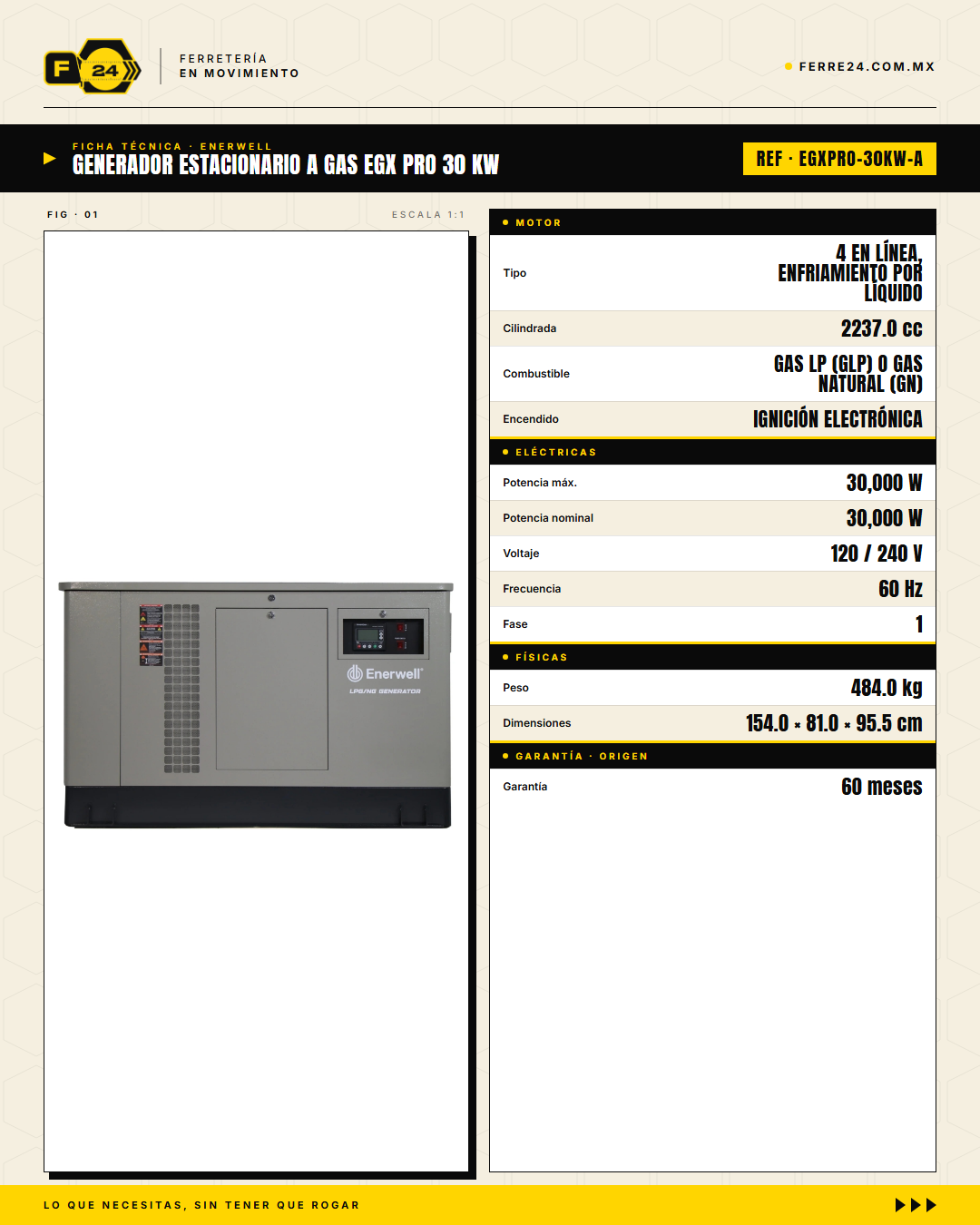 Generador Estacionario a Gas 30 kW — EGX PRO · specs