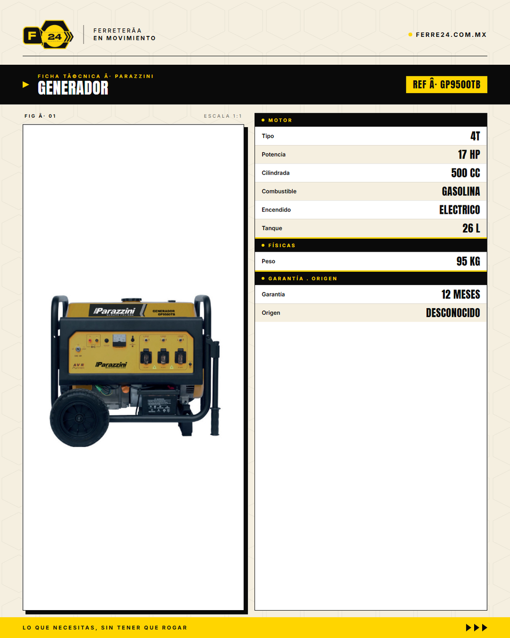 Generador Parazzini GP9500TB — ficha técnica