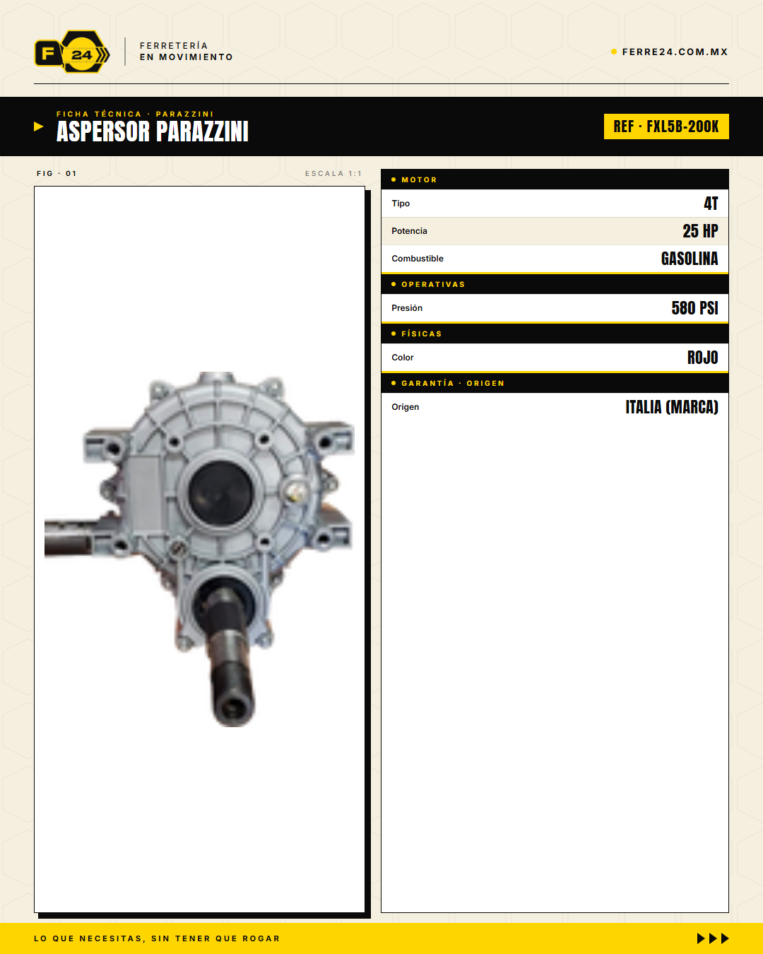 Aspersor Parazzini 200L Turbina 25HP — Kit Cardan Incluido · specs
