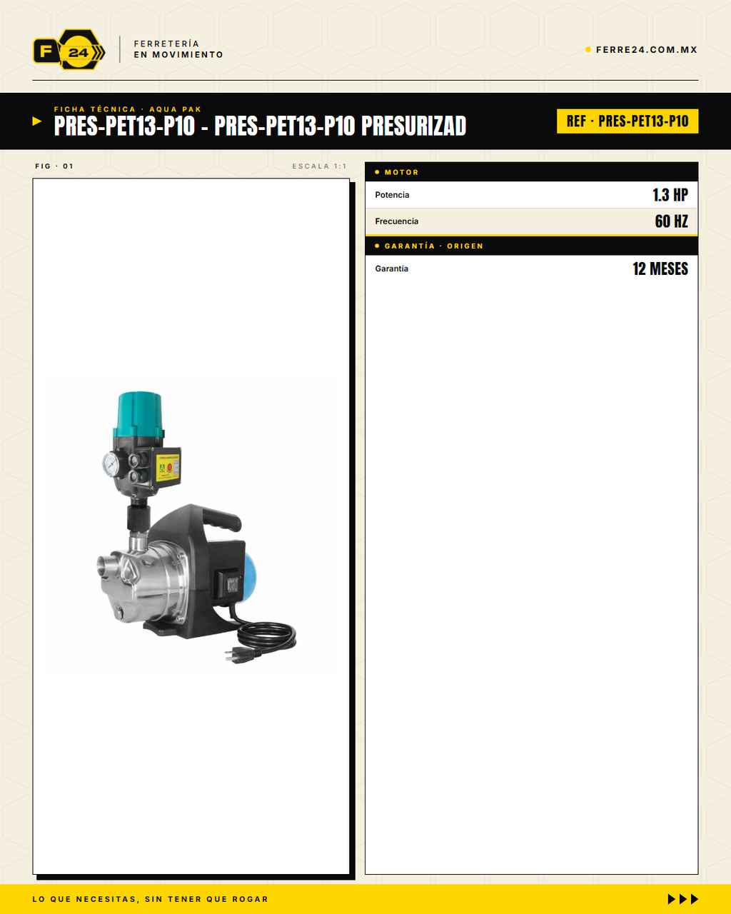 PRES-PET13-P10 Presurizador individual con kit de presión · specs