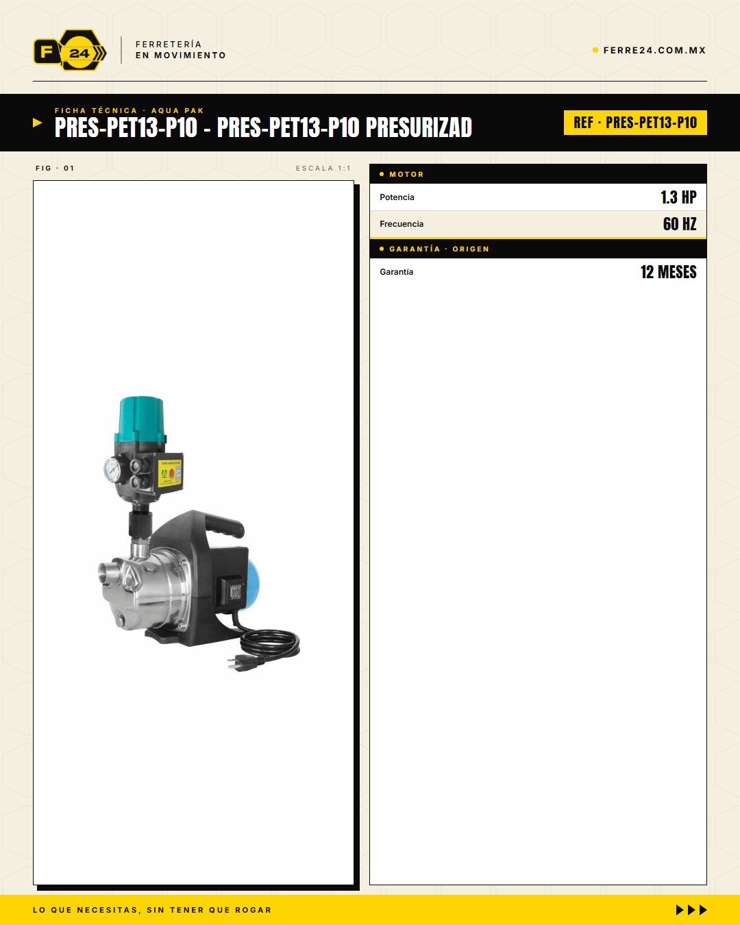 PRES-PET13-P10 Presurizador individual con kit de presión · specs