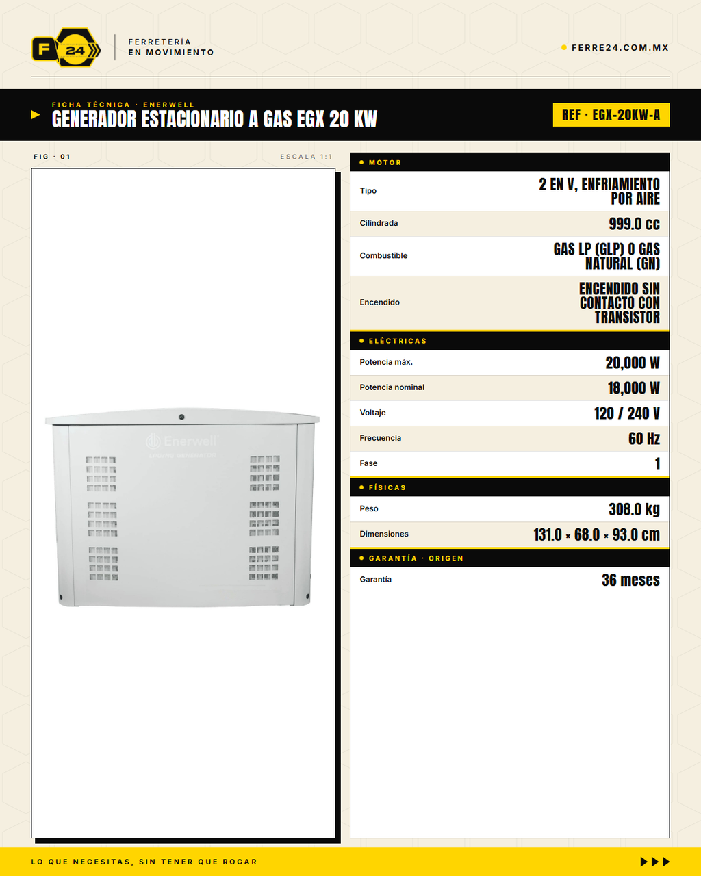 Generador Estacionario a Gas 20 kW — EGX · specs