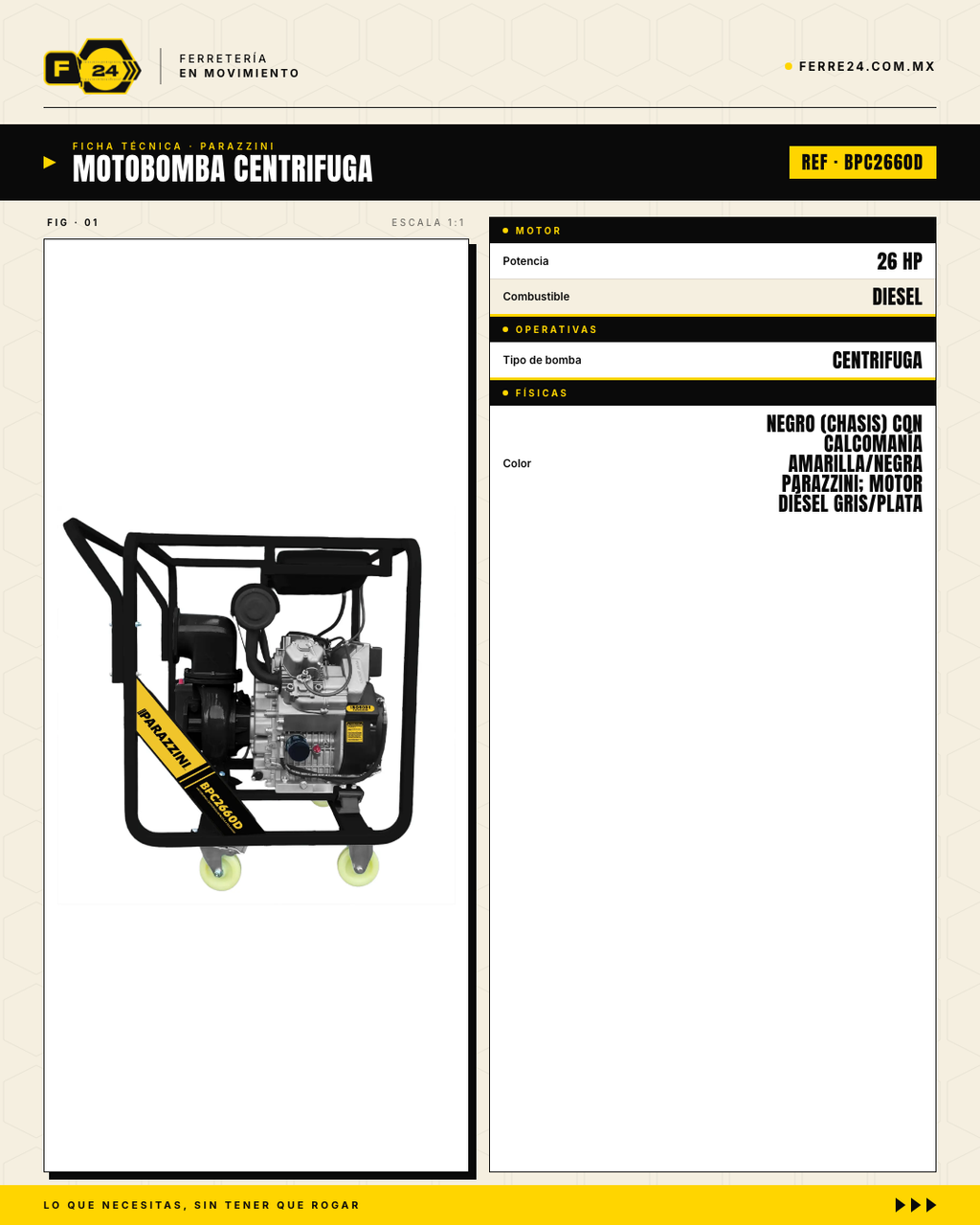 Motobomba Parazzini Centrífuga 26 HP 6" Diésel · specs