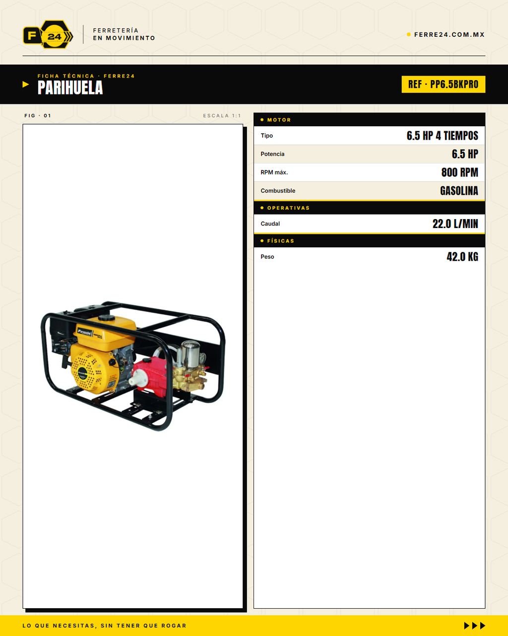 Parihuela 6.5 HP Bronce PRO — Manguera Reforzada · specs