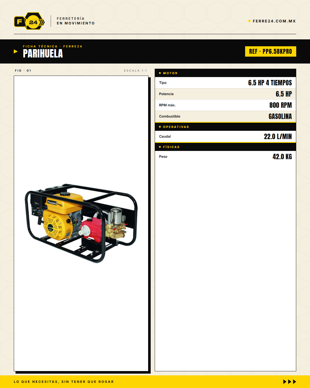 Parihuela 6.5 HP Bronce PRO — Manguera Reforzada · specs