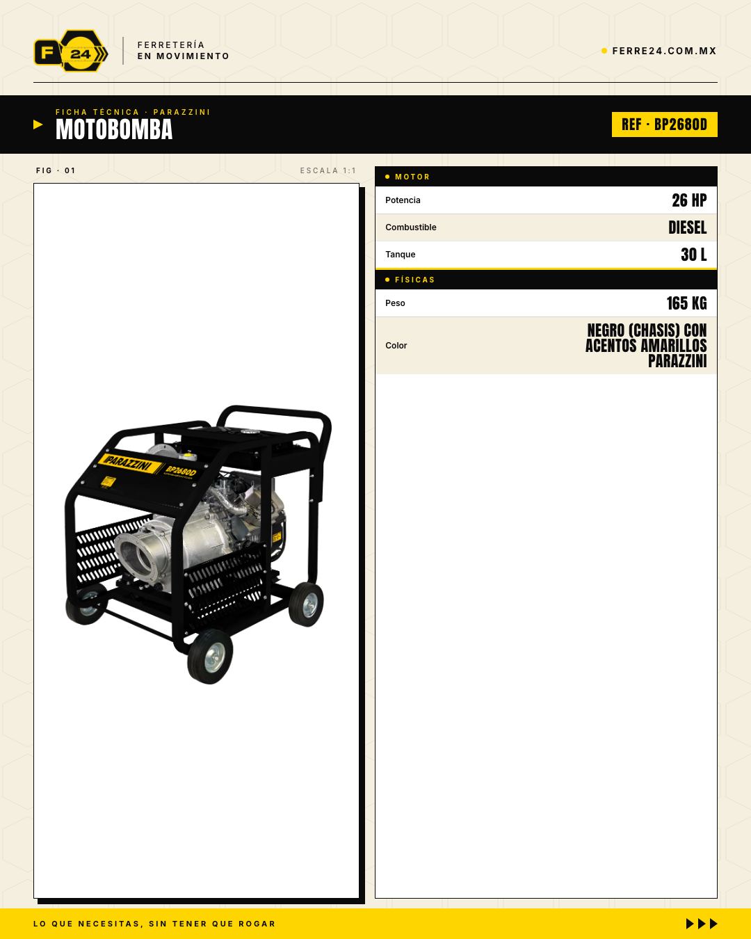 Motobomba Parazzini BP2680D — Diésel 26 HP, 8 · specs