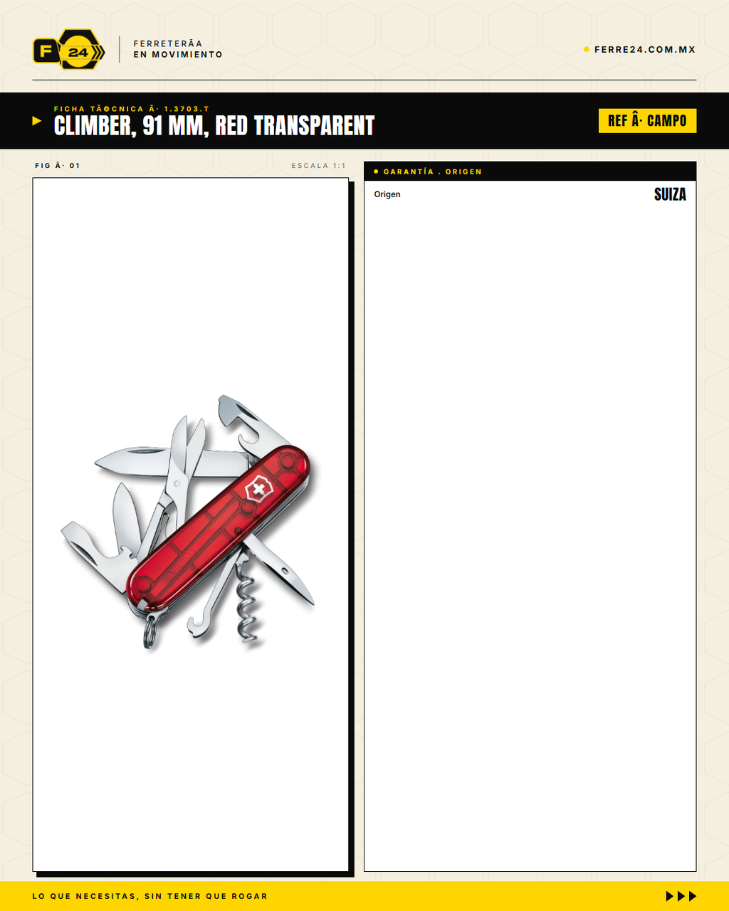 Victorinox Climber 91mm Rojo Transparente — Navaja 18 Funciones — ficha técnica