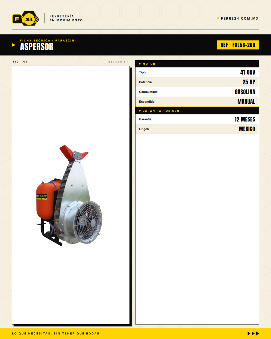 Aspersor Turbina Vertical Parazzini 25HP — Riego Profesional para Cultivos Extensivos · specs