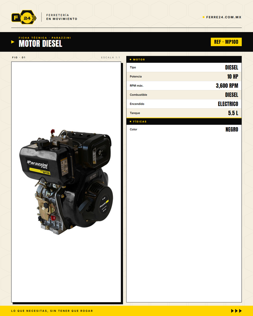 Parazzini MP10D — Motor Diesel 10HP con Arranque Eléctrico · specs