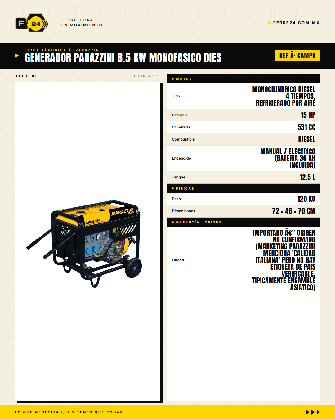 Generador Diésel Parazzini GPD8.5M — ficha técnica