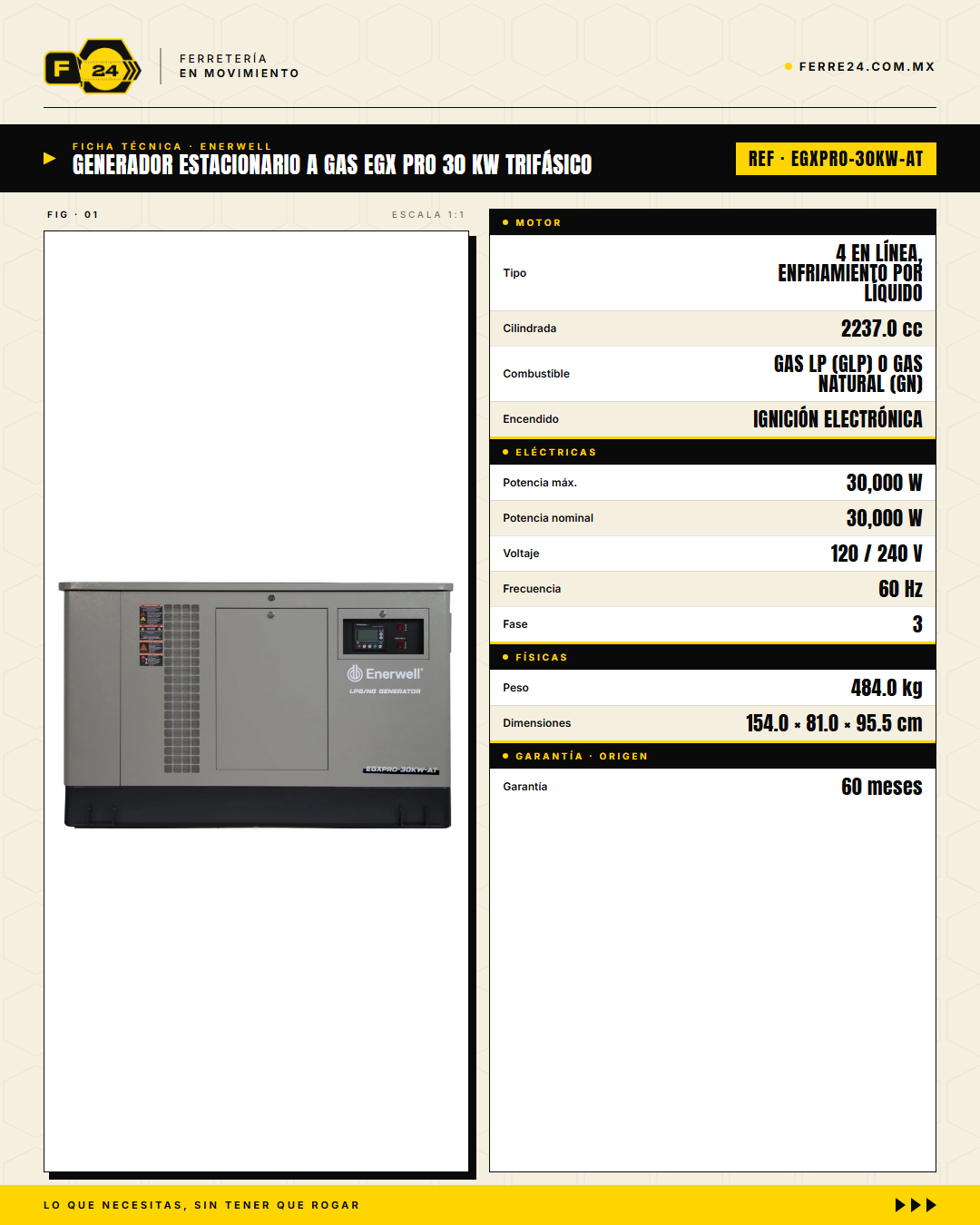 Generador Estacionario a Gas 30 kW — EGX PRO, Trifásico · specs