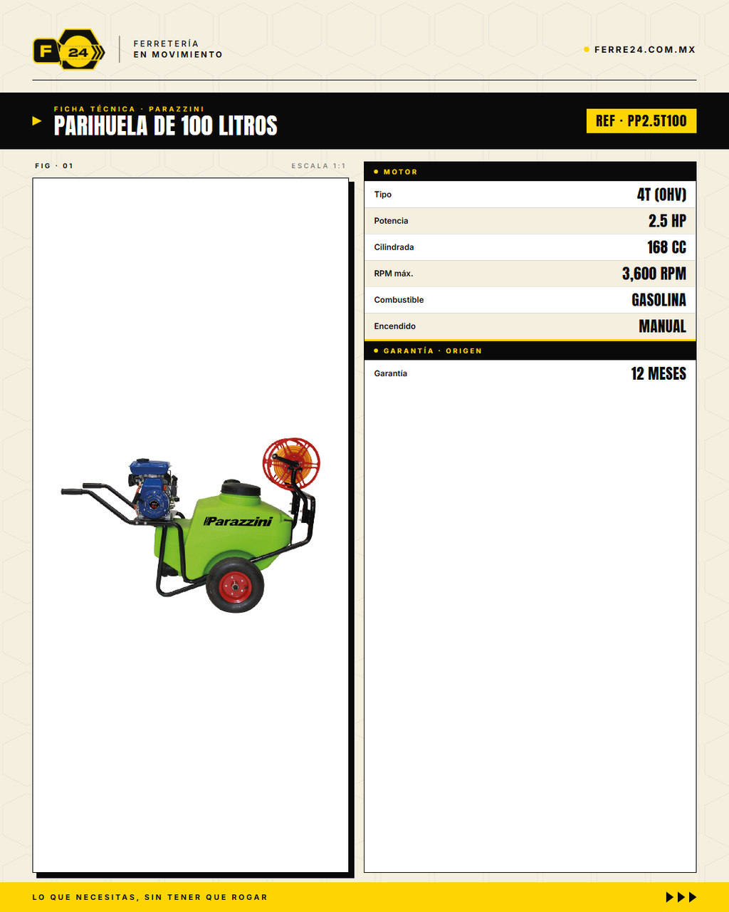 Parihuela Parazzini 100 litros 2.5 HP — Limpieza de alta presión donde no hay agua · specs