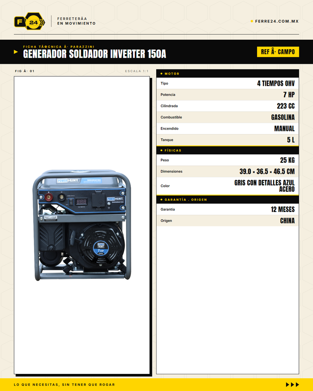 Generador Soldador BAKARAC150 — ficha técnica