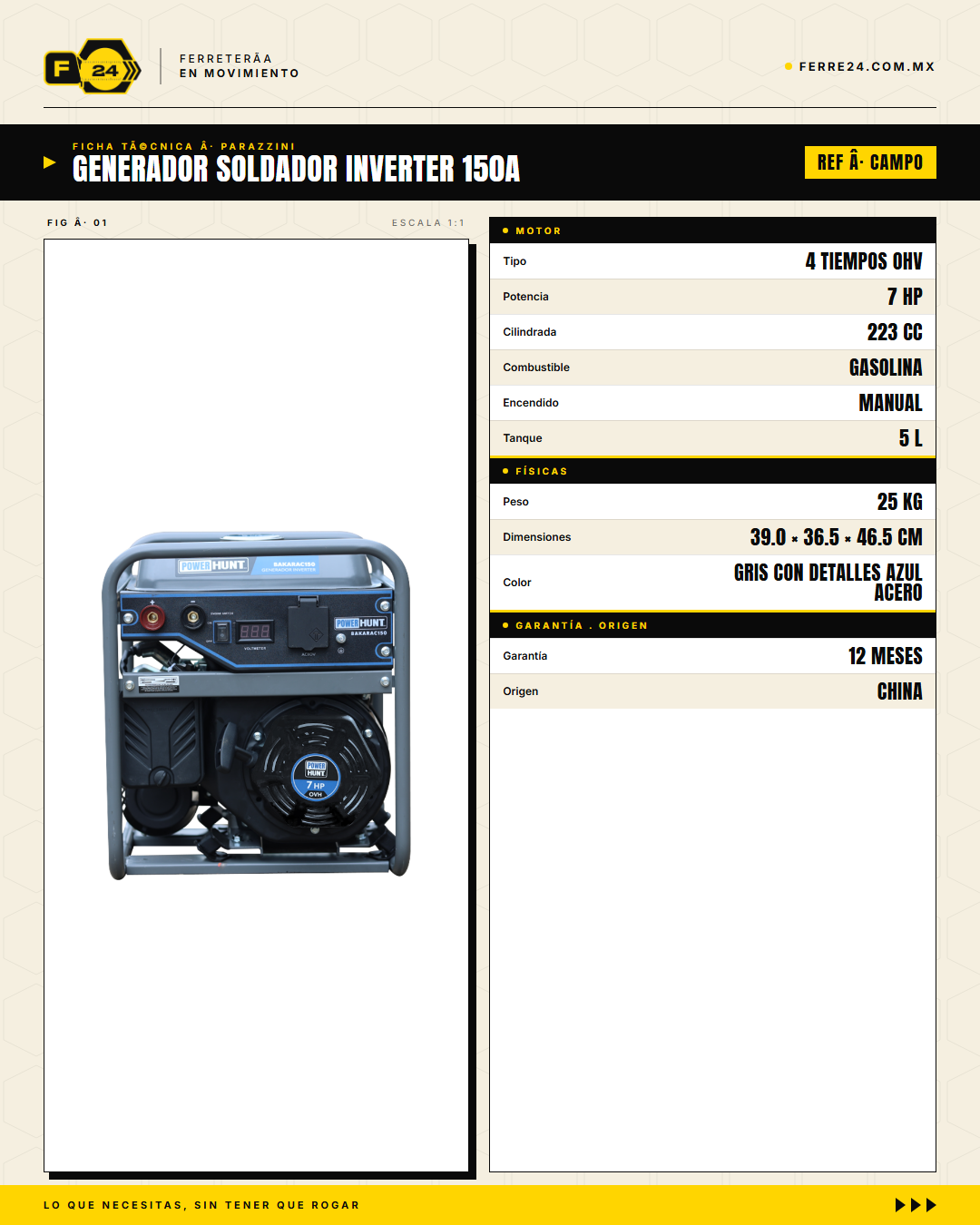 Generador Soldador BAKARAC150 — ficha técnica