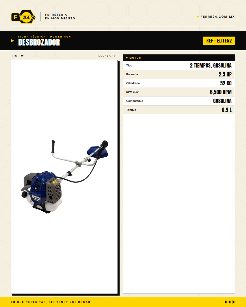 Desbrozadora Power Hunt ELITE52 52 cc — Eje Partido · specs