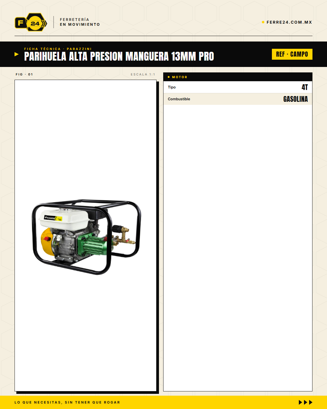 Parihuela Alta Presión Manguera 13 mm PRO — Fumigación Profesional en Grandes Extensiones · specs