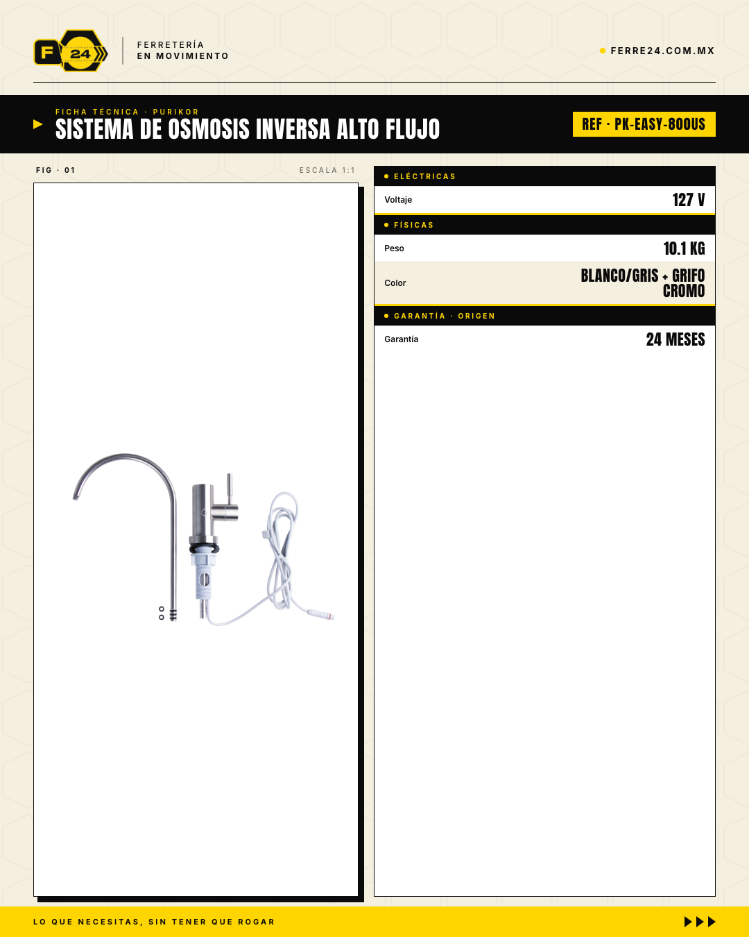 PURIKOR PK-EASY-800US — Ósmosis Inversa 800 GPD Sin Tanque · specs