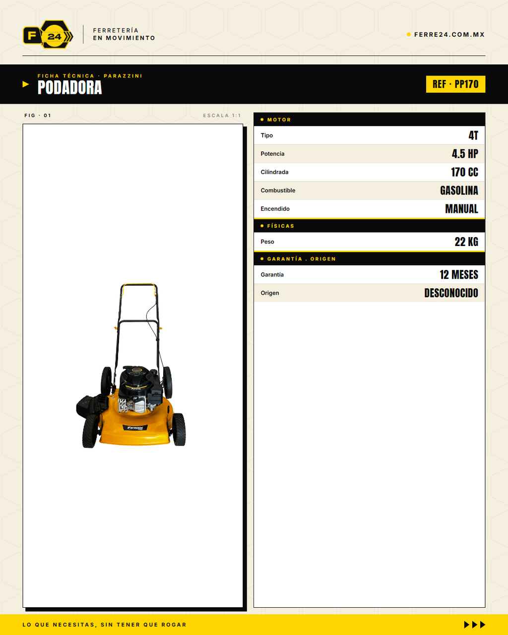 Podadora Parazzini Pro 170cc Autopropulsada — Cuchilla 21 Pulg · specs