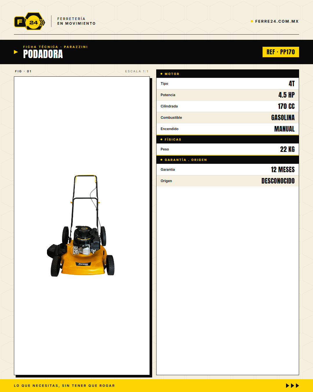 Podadora Parazzini Pro 170cc Autopropulsada — Cuchilla 21 Pulg · specs