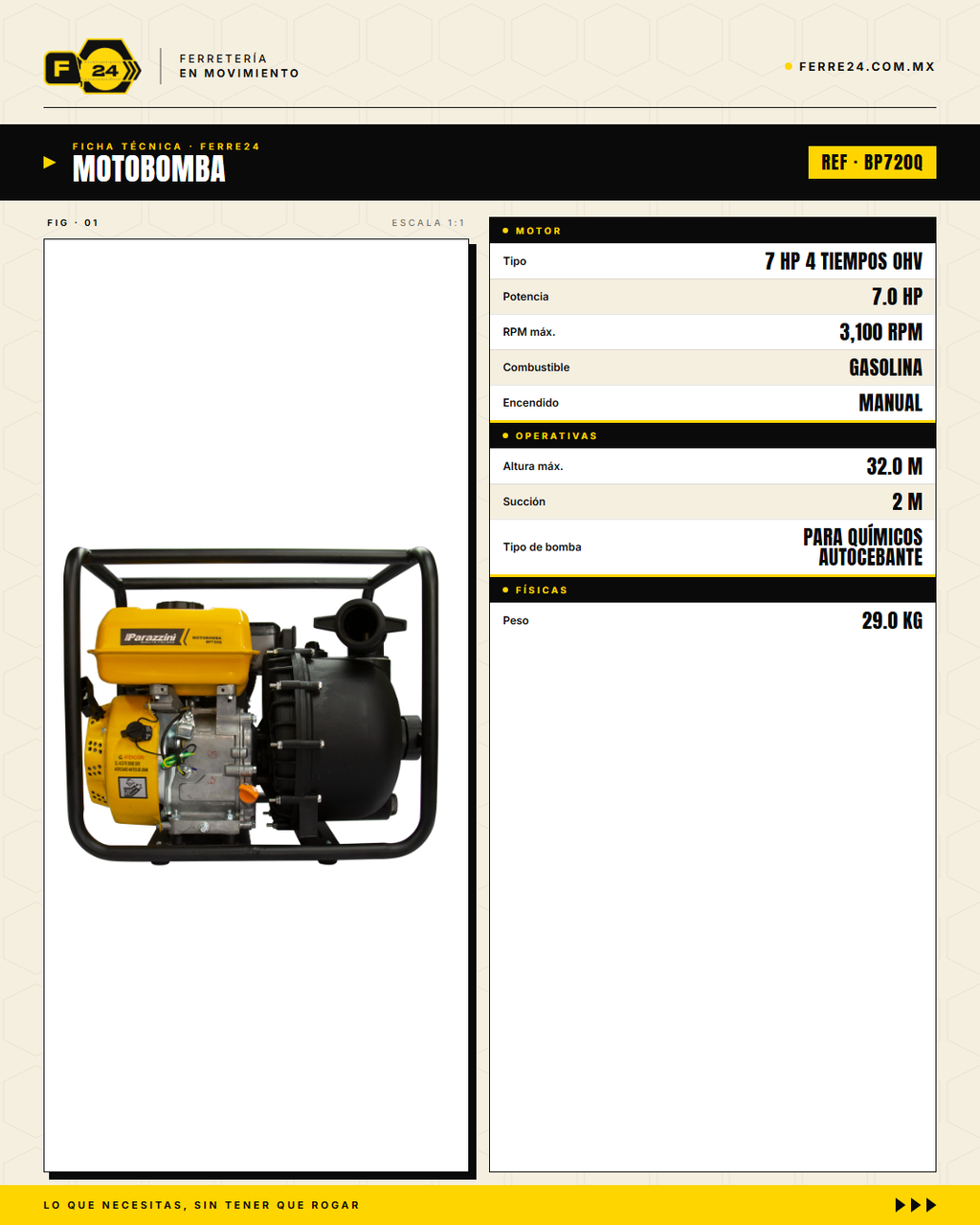 Motobomba para Químicos 7 HP — 2", Autocebante · specs