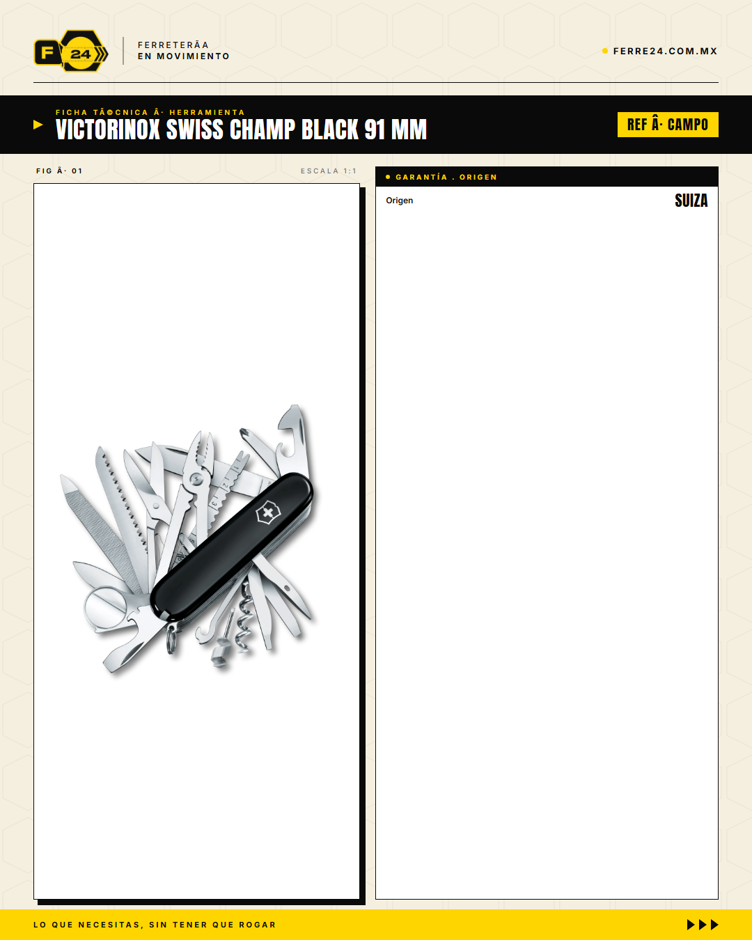 Victorinox Swiss Champ 91mm Negro — Navaja Multiusos 33 Funciones — ficha técnica