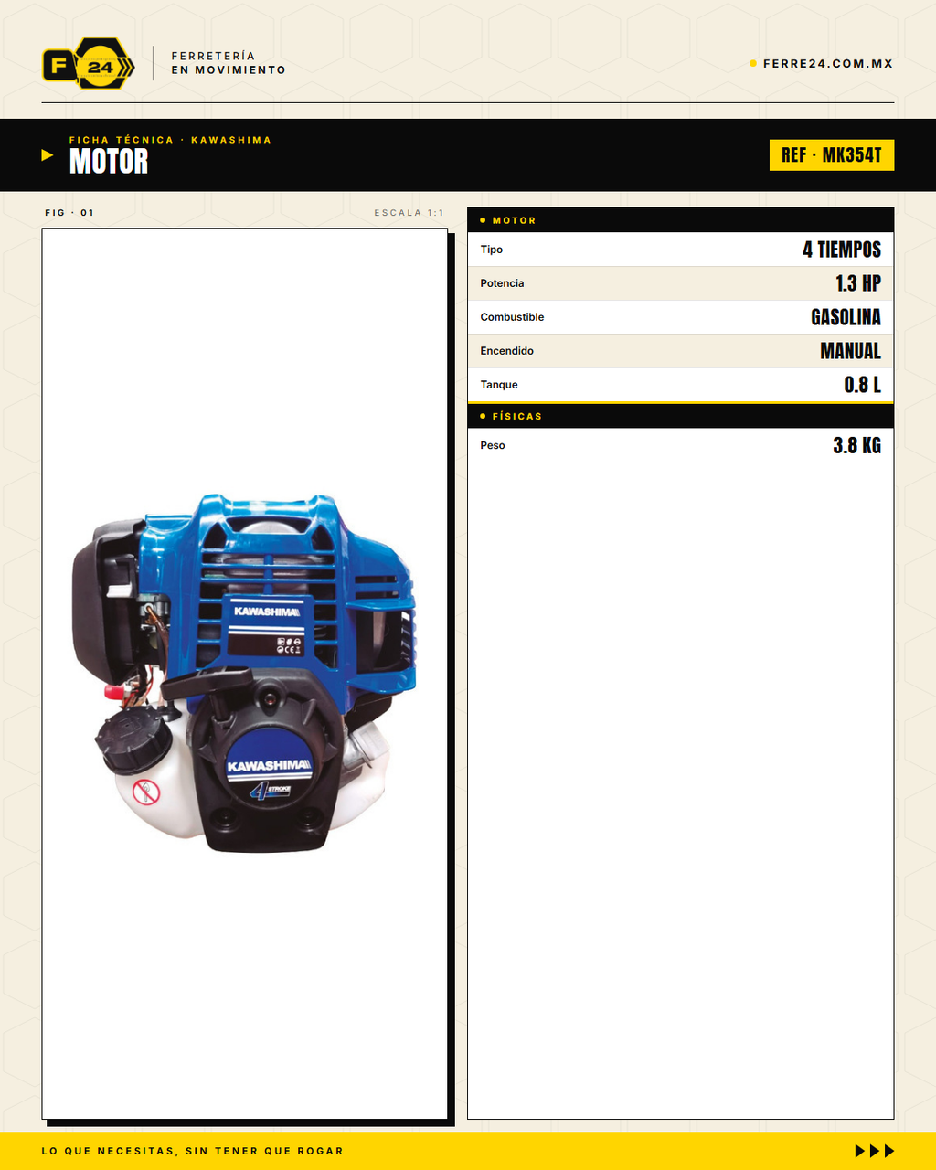 Motor Kawashima MK354T 35 cc — 4 Tiempos, 3.8 kg · specs
