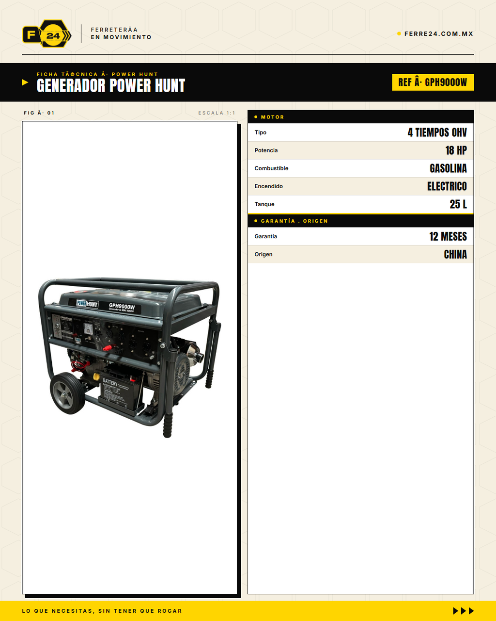Generador Power Hunt GPH9000W — ficha técnica
