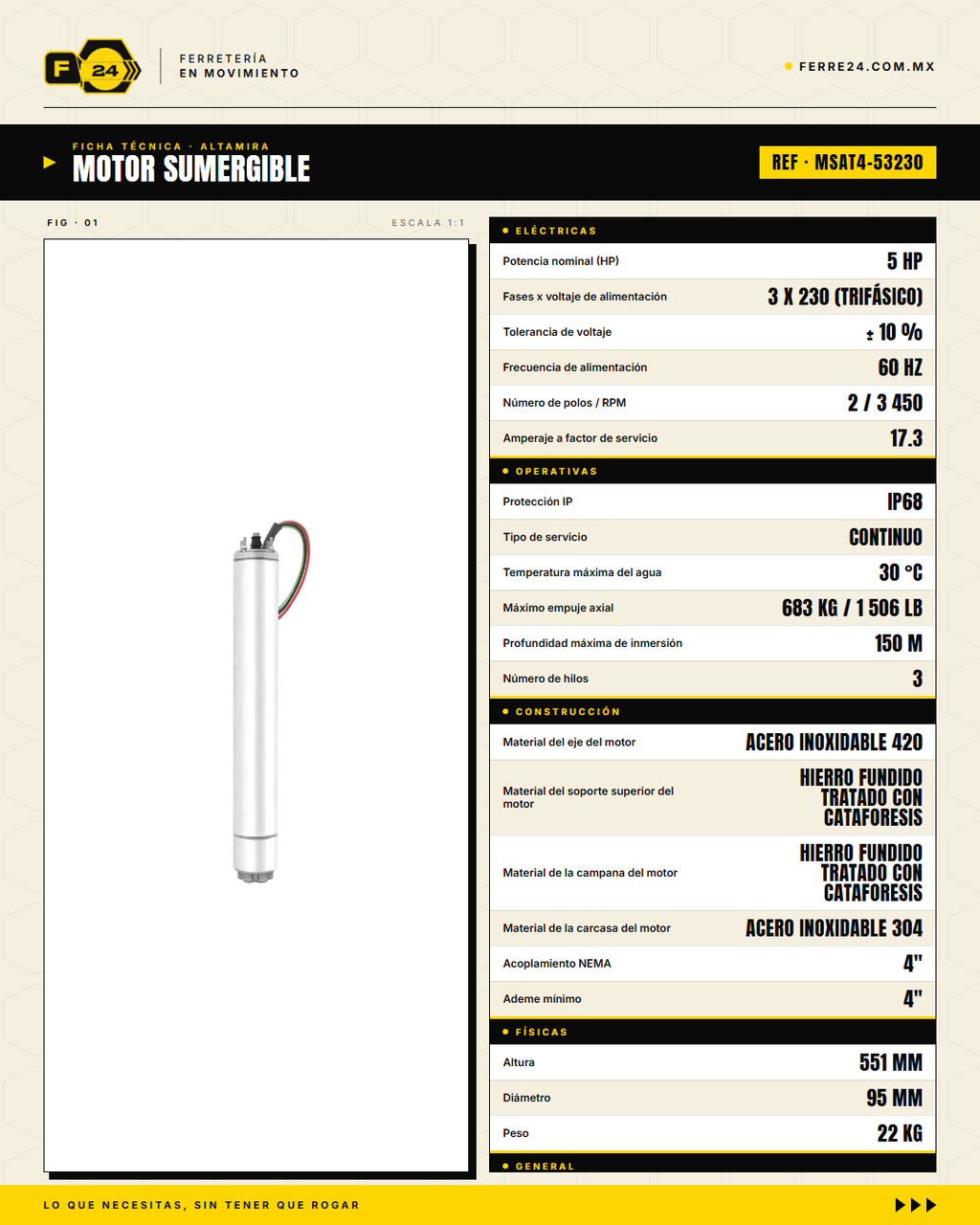 Motor Sumergible Altamira TRUST MSAT4-53230 — 5 HP 4" Trifásico · specs