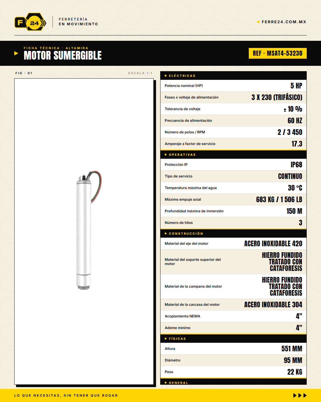 Motor Sumergible Altamira TRUST MSAT4-53230 — 5 HP 4" Trifásico · specs