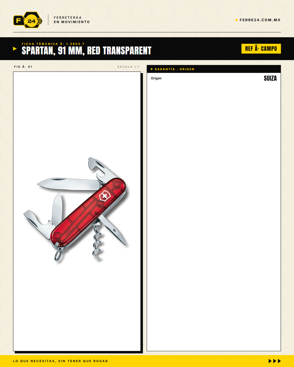 Victorinox Spartan 91mm Rojo Transparente — Navaja 16 Funciones — ficha técnica