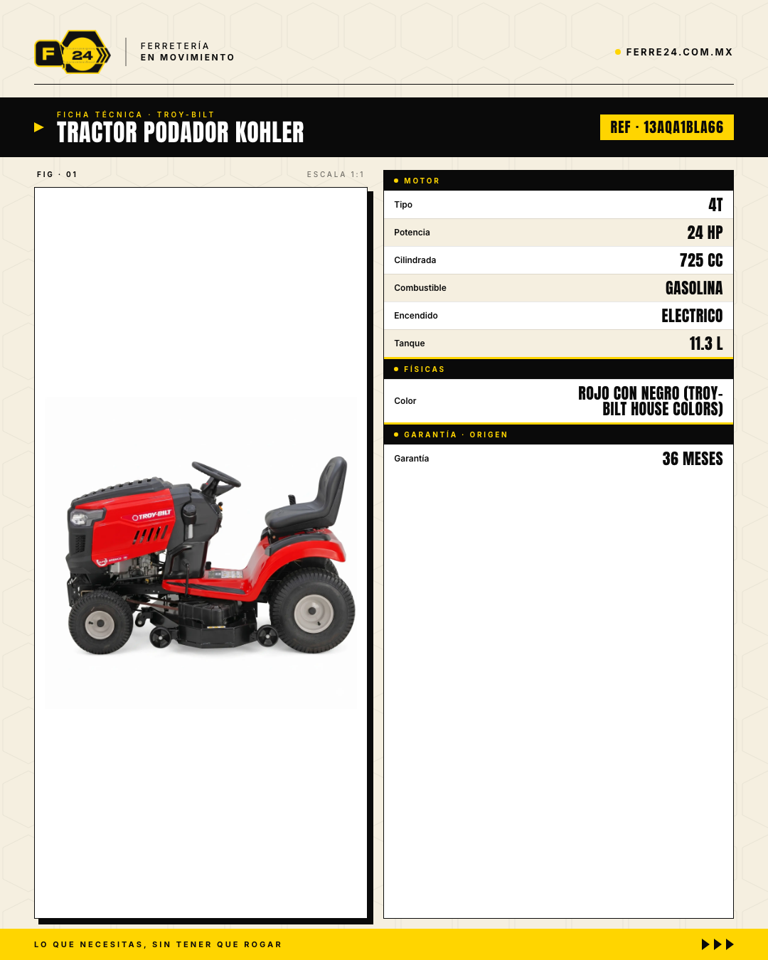Tractor Podador Troy-Bilt Super Bronco 50" — Motor Kohler 725cc · specs