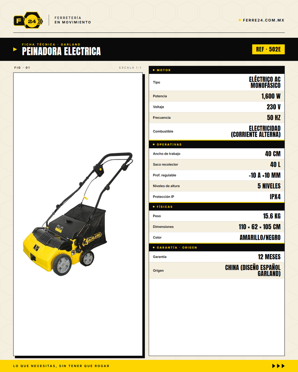 Garland Roll & Comb 502 E — ficha técnica