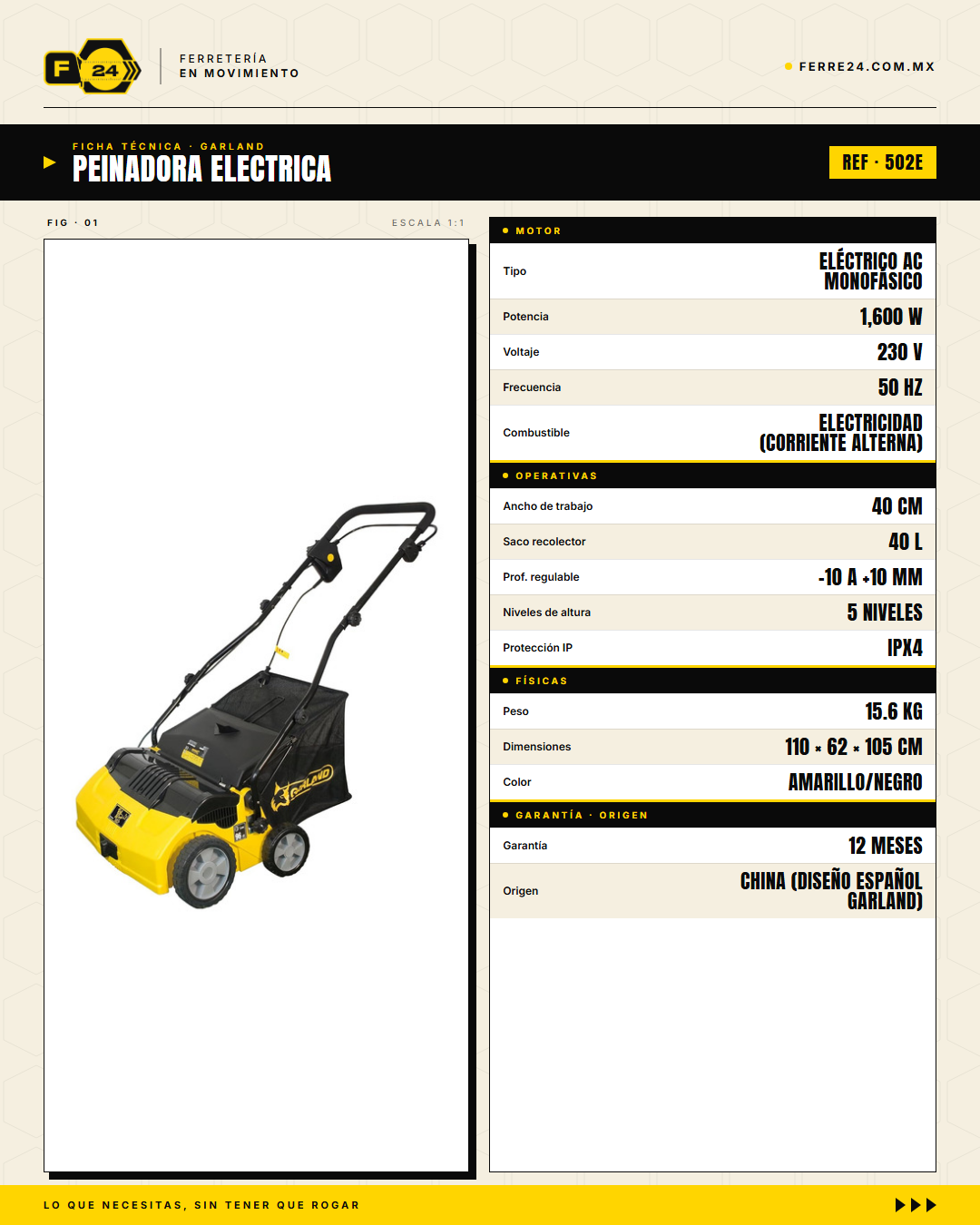 Garland Roll & Comb 502 E — ficha técnica